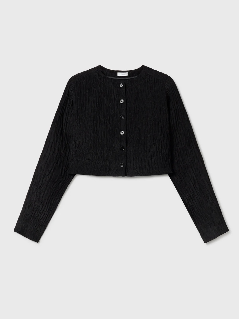Cropped Long-Sleeve Button Front Top - Black